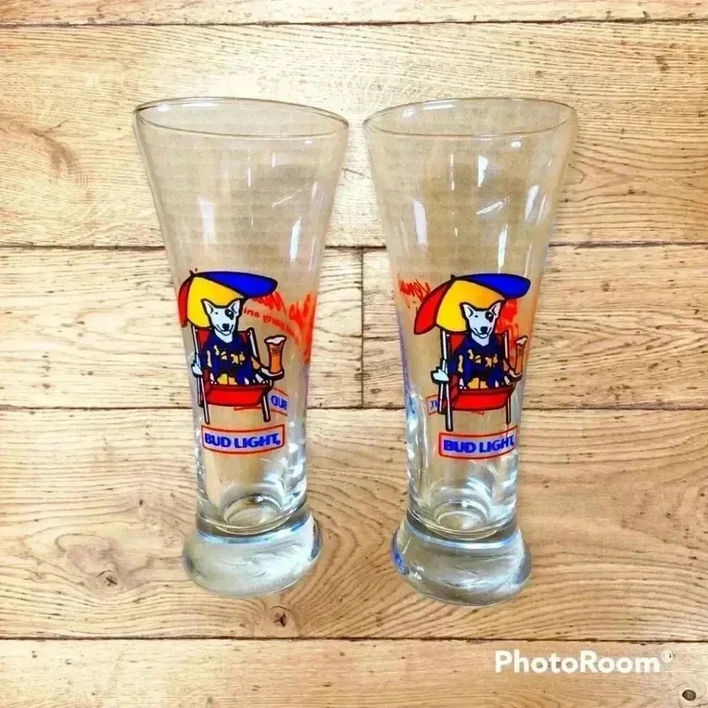 Antique NOS collectible 1987 bud light Spuds MacKenzie pilsner glasses